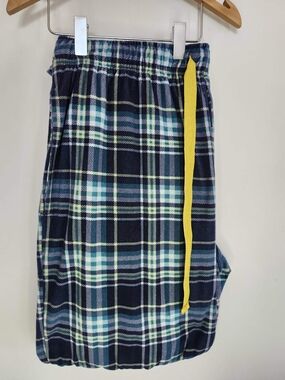 IZOD Men's Fleece Pajama Pants Large Blue Green Plaid Sleepwear Lounge🔥 LARGE